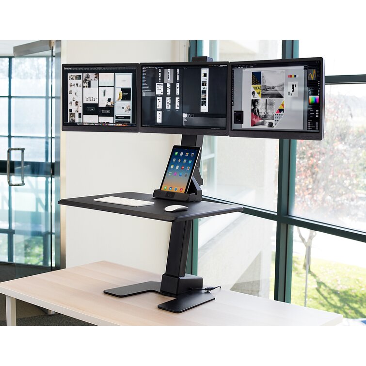 Triple monitor store sit stand desk